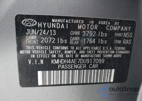 2013 Hyundai Elantra Gls/Limited from USA, damaged, VIN KMHDH4AE7DU917099